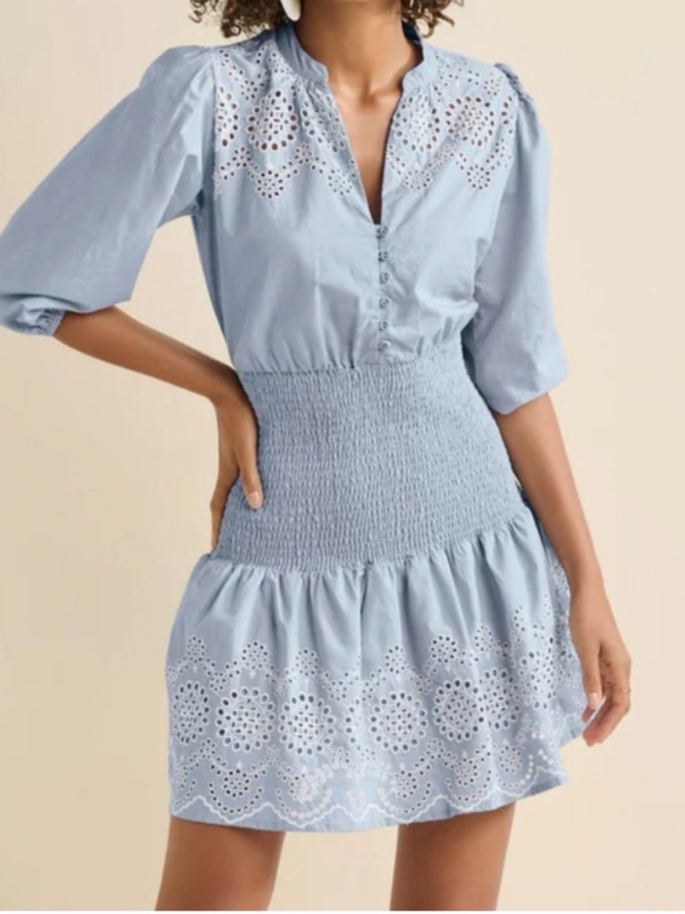 VENUS Blue Eyelet Smocked Dress Size 12 Kentucky Derby Dress Spring party dress